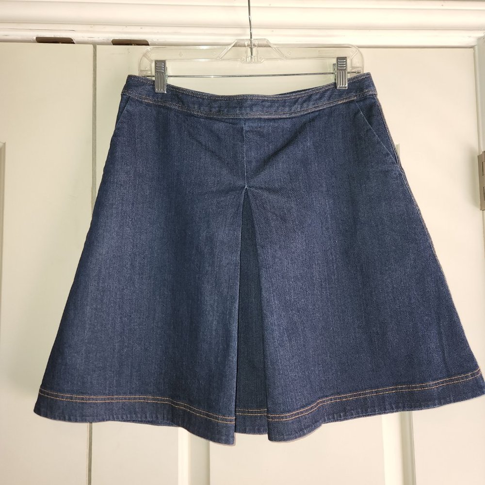 Pink Tartan Med-Dark Navy Denim A-line Mini Skirt - Sz 8